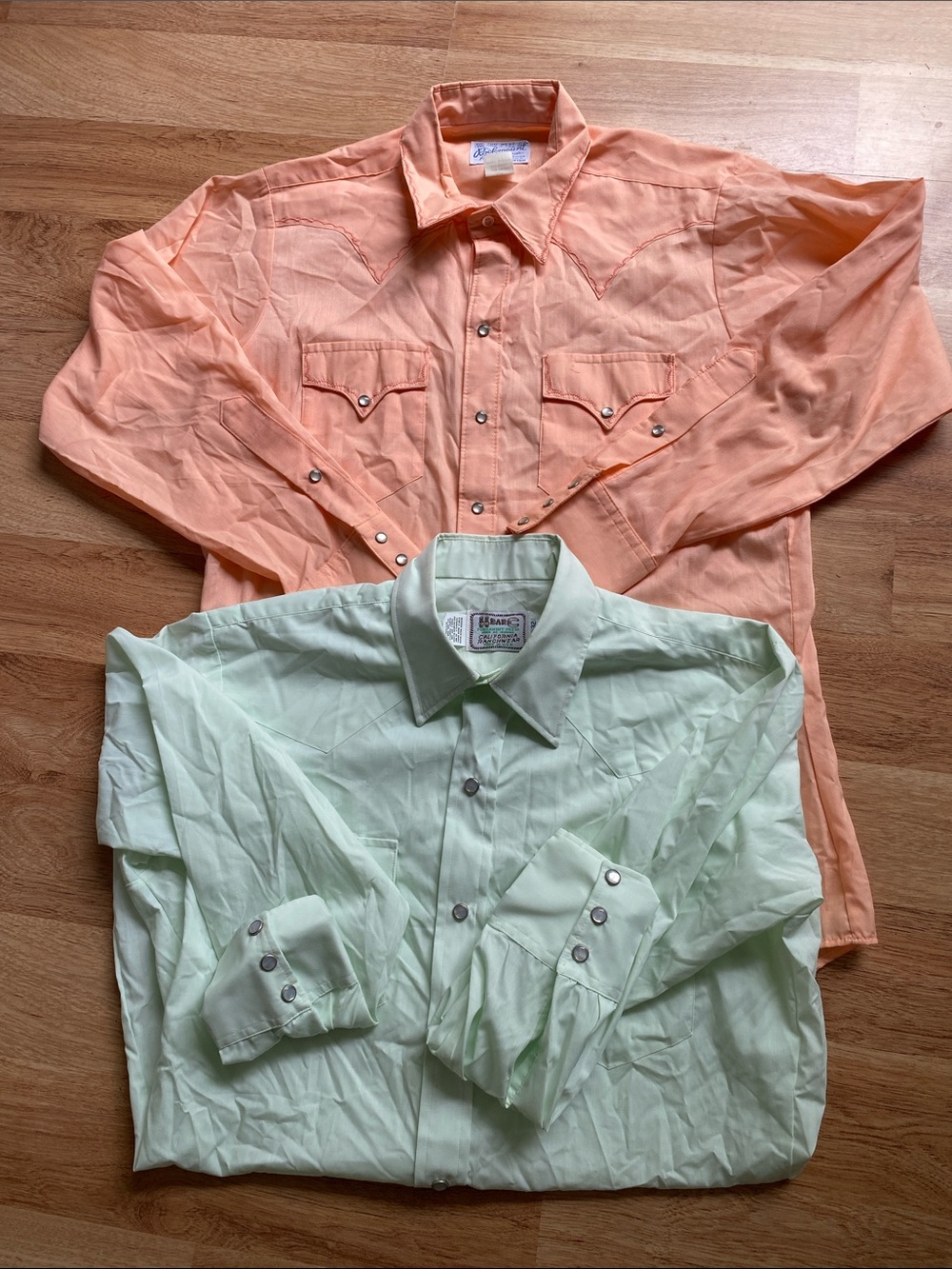 Vintage Western Pearl Snap Shirt Duo - Peach & Mint